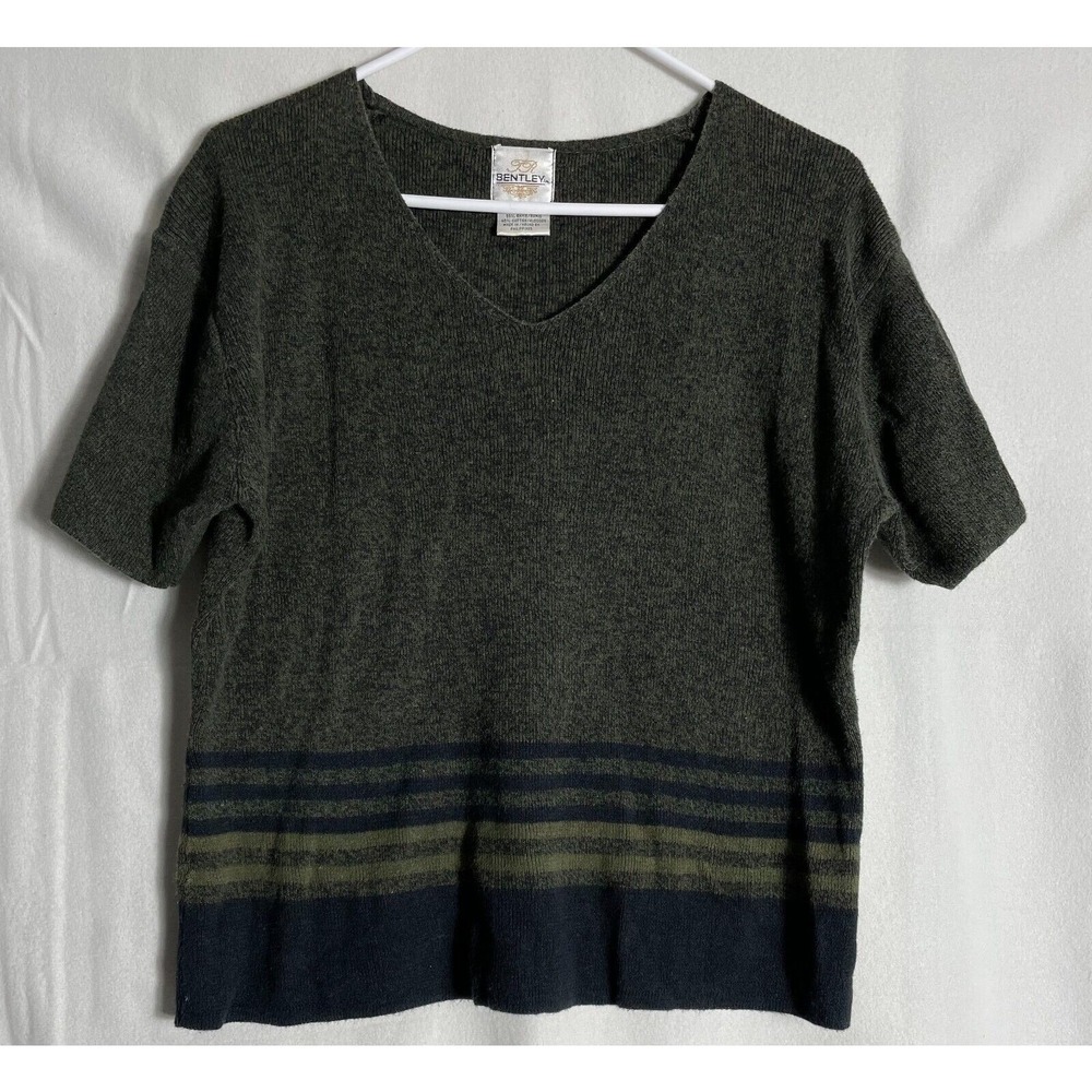 Vintage TR Bentley Sz M Cotton Blend Top Green Knit Short Sleeve